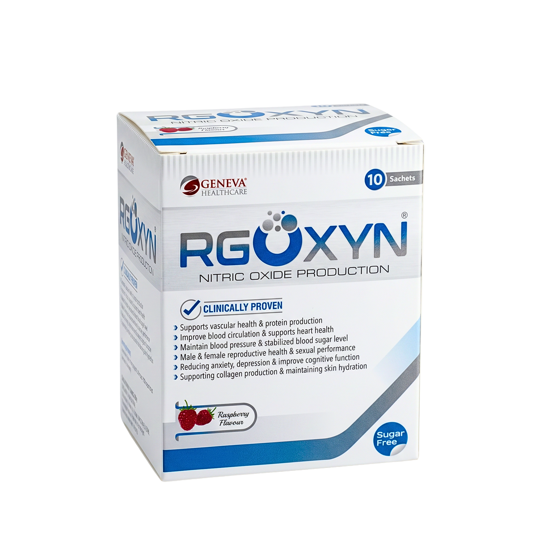 Rgoxyn Nitric Oxide Production Supplement for Vascular Health - Raspberry Flavor, 10 Sachets by Geneva Healthcare