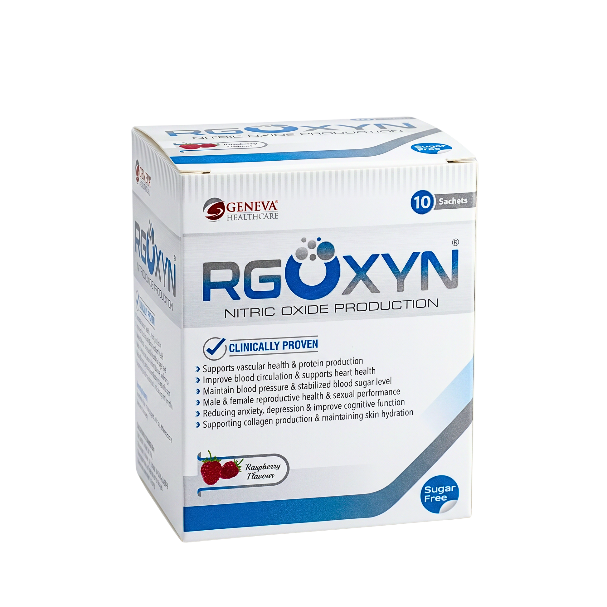 Rgoxyn Nitric Oxide Production Supplement for Vascular Health - Raspberry Flavor, 10 Sachets by Geneva Healthcare